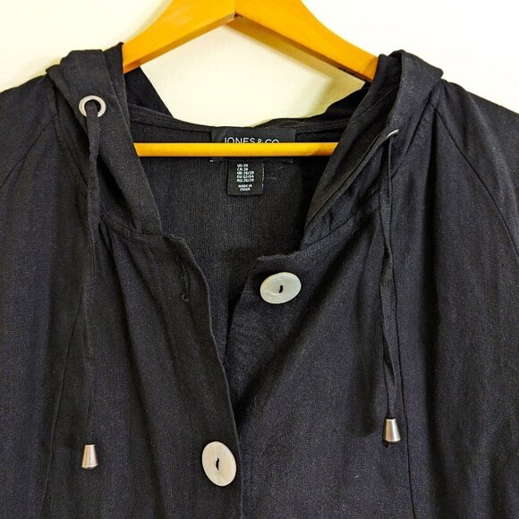 New Jones & Co Linen Blend Hooded Pockets High Low Lightweight Jacket Black Size - Picture 2 of 5